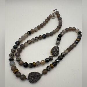 Silpada Ode To Geode Druzy Agate Brass, 925 Sterling Silver Clasp Necklace 31” L